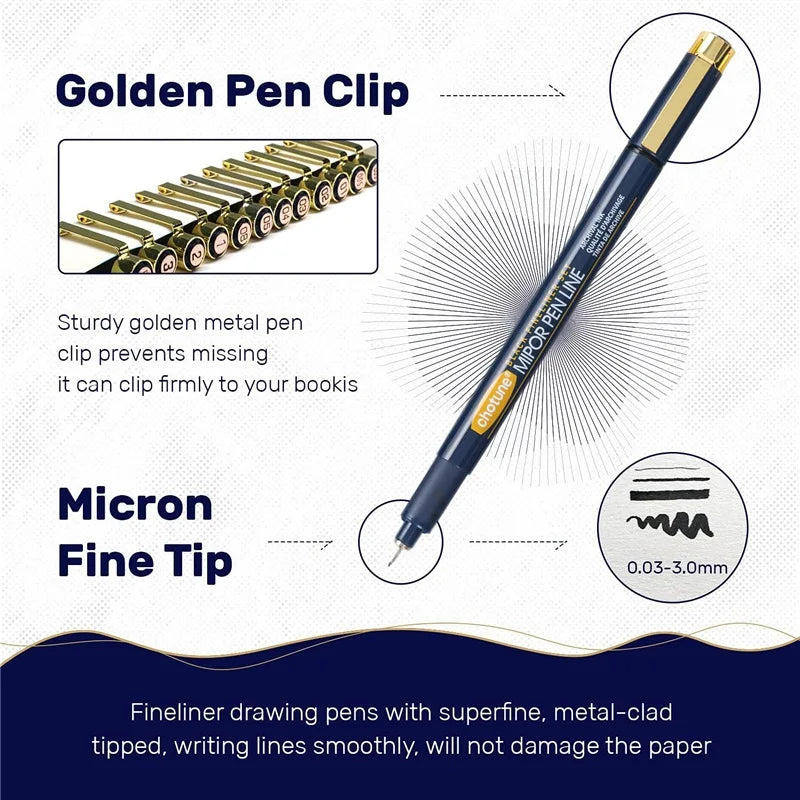 Japanese Sakura Pigma Micron Pen Set — 12 Black Fineliners for Manga, Sketching, Drawing & Comic Art