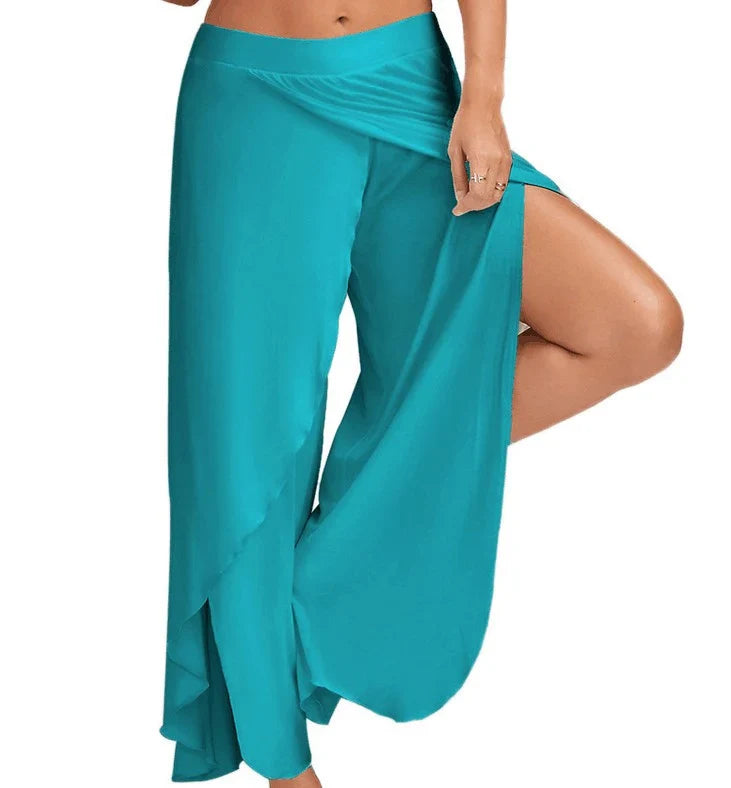 Women’s Plus Size Wide Leg Yoga Pants – Loose Fit Split Hem Dance & Fitness Trousers Elastic Waist Casual Summer Workout Wear
