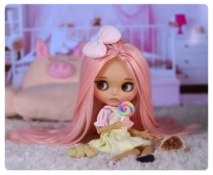ICY DBS Blyth Doll – 1/6 BJD Joint Body, 30cm Brown Skin Matte Face with Bow, Cute Anime Girl Gift