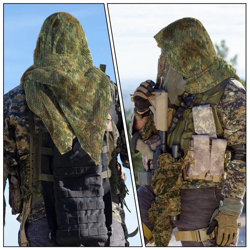 Tactical Camouflage Mesh Scarf - Outdoor Sports, Sniper Face Veil for Wargame, Camping, Hunting, and Cycling