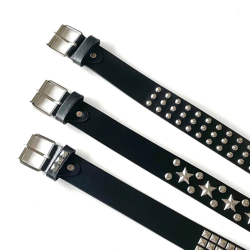 Punk Girl Bullet Rivet Belt — Goth-Inspired Leather Waistband, Fashionable Statement Accessory