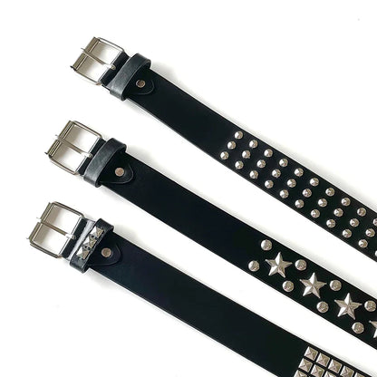 Punk Girl Bullet Rivet Belt — Goth-Inspired Leather Waistband, Fashionable Statement Accessory