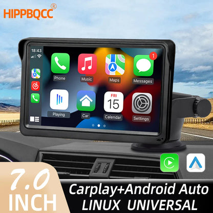 HIPPBQCC 7-Inch Car Radio – CarPlay & Android Auto Multimedia Player, Touch Screen, USB/AUX, Rear View Camera Compatible