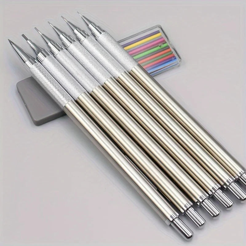 All-Metal Mechanical Pencil Set – 0.3–2.0mm Retractable Lead Pencils for Writing, Drawing & Sketching