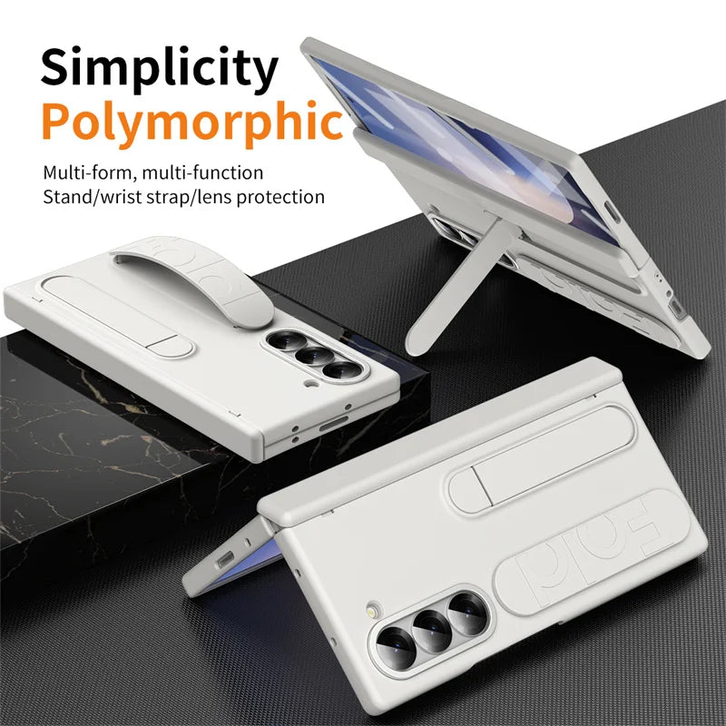 Wristband Hinge Phone Case for Samsung Galaxy Z Fold 3-7 – With Pen Slot & S Pen, Screen Protector Cover