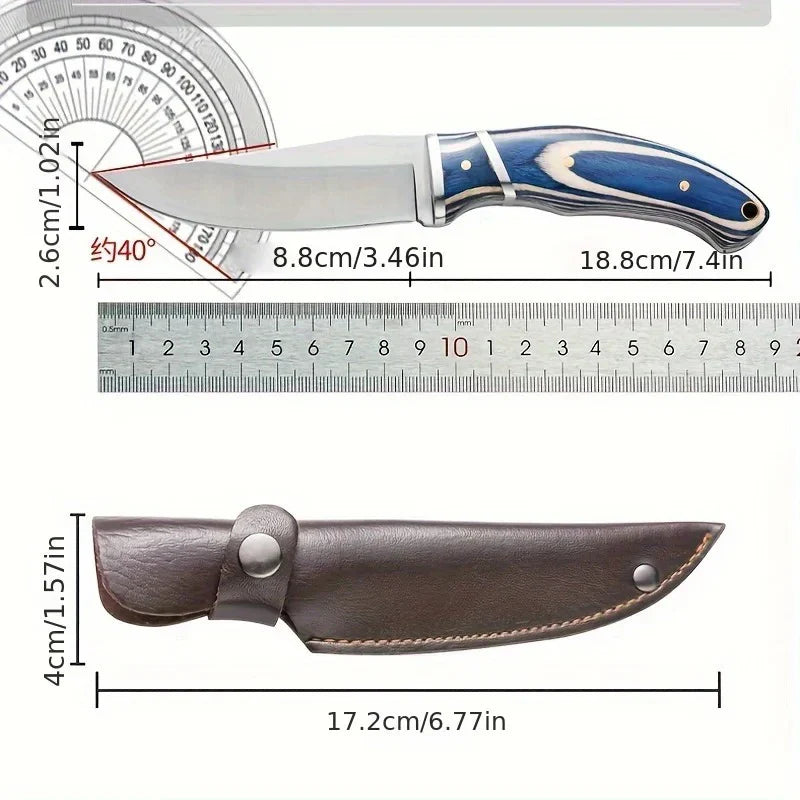 7.5-Inch Multi-Purpose Knife – Stainless Steel with Color Wood Handle – Ideal for Home Kitchen, Outdoor Camping, and Barbecue