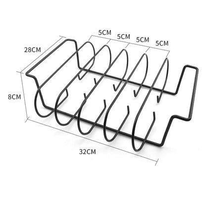 Stainless Steel Non-Stick BBQ Rib Rack Stand | Barbecue Steaks Racks for Chicken, Beef, Ribs | Black Grill for Gas Smoker BBQ Tools