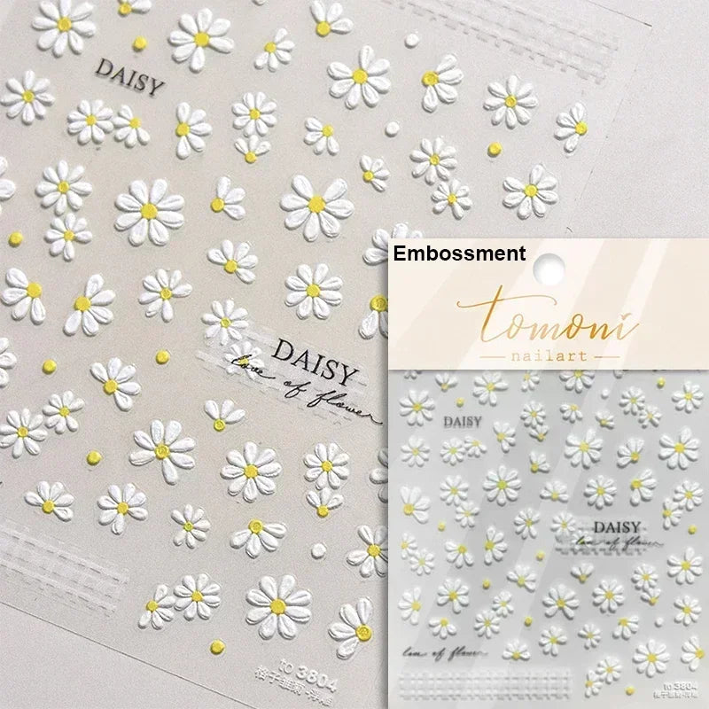 Floral Nail Art Stickers - White Rose Lily Daisy Peony Cherry Blossom & Magnolia Manicure Decals for DIY Nails