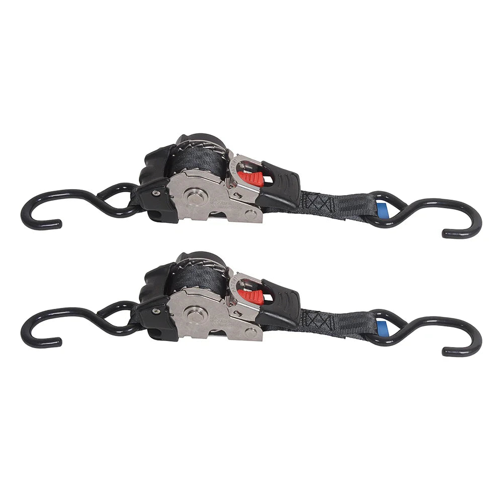 2 Pack Bolt-On Retractable Ratchet Tie Down Straps – Heavy Duty Stainless Steel Auto Retracting Cargo Securing Straps for Transport & Truck Use