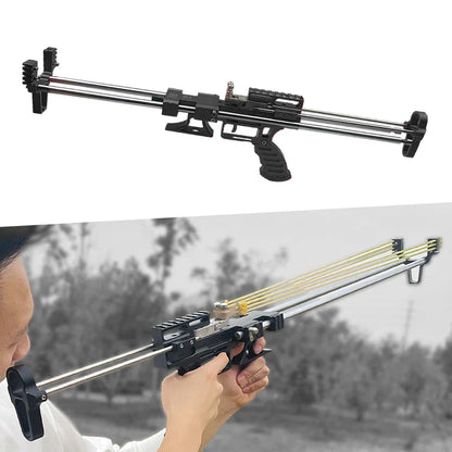 80lbs Telescopic Long-Pole Slingshot – All-Metal Powerful Laser Hunting Sling Shot with Accessory Mount