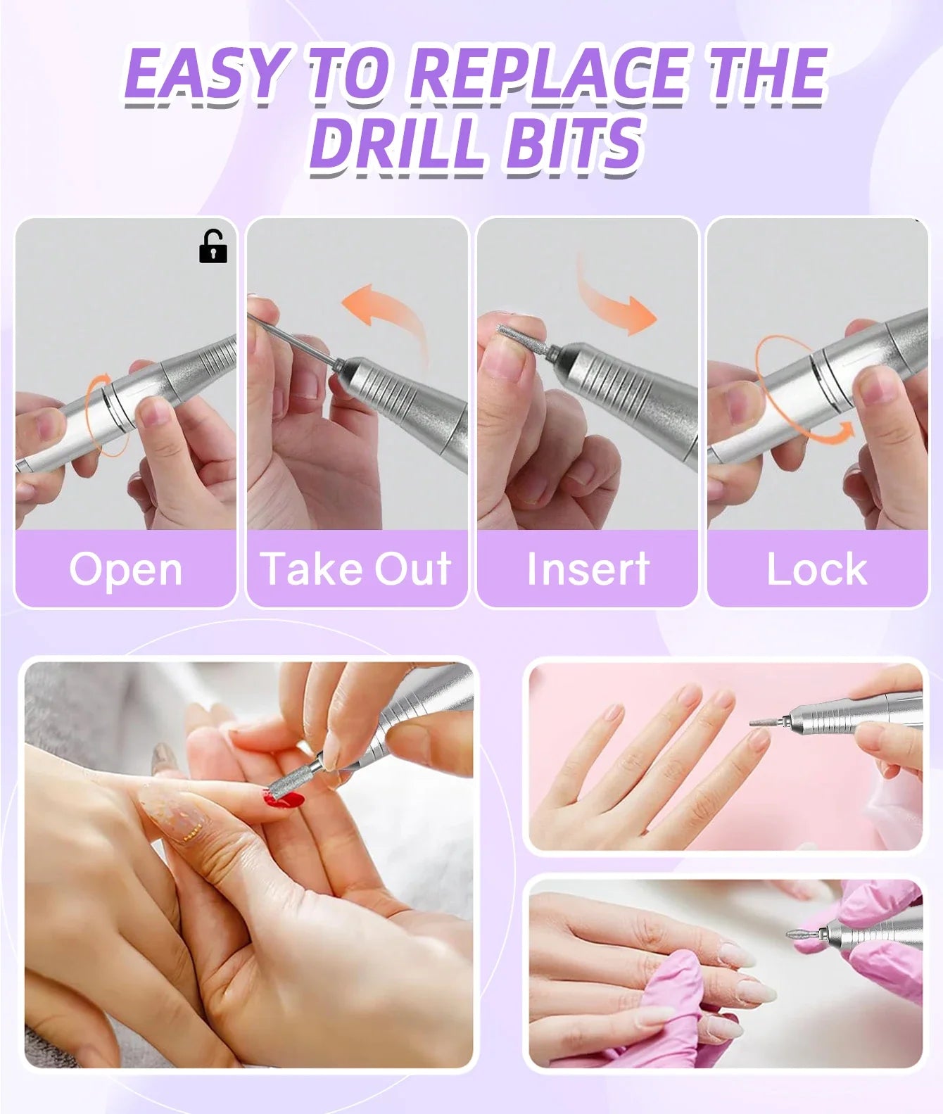 45000RPM Portable Rechargeable Nail Drill Machine – Low Noise Nail Sander & File for Manicure Salon Use