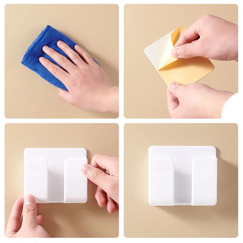 4-Piece Wall-Mounted Storage Box Set - Multifunctional Punch-Free Organizer for TV Remote Control, DIY Mobile Phone Plug, and Charging Holder