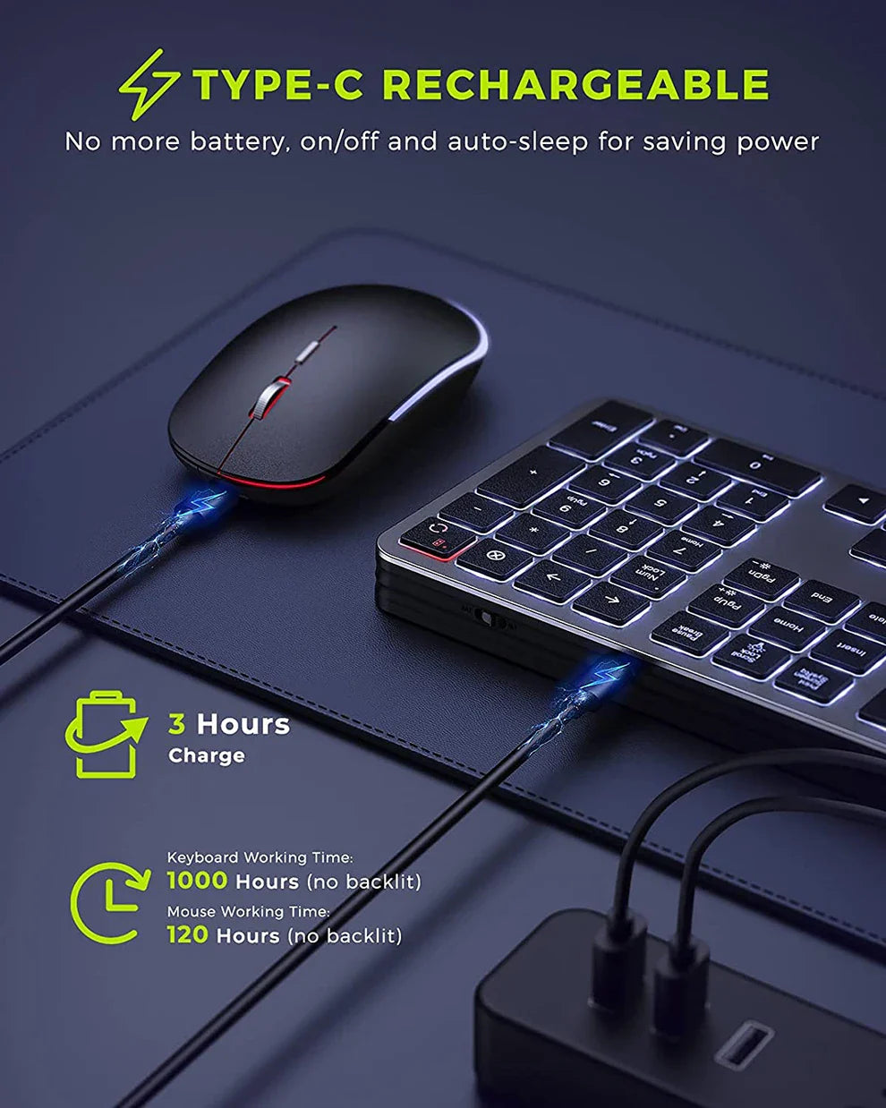 Wireless Backlit Keyboard and Mouse Combo – 2.4G USB Rechargeable Silent Full-Size Slim Set