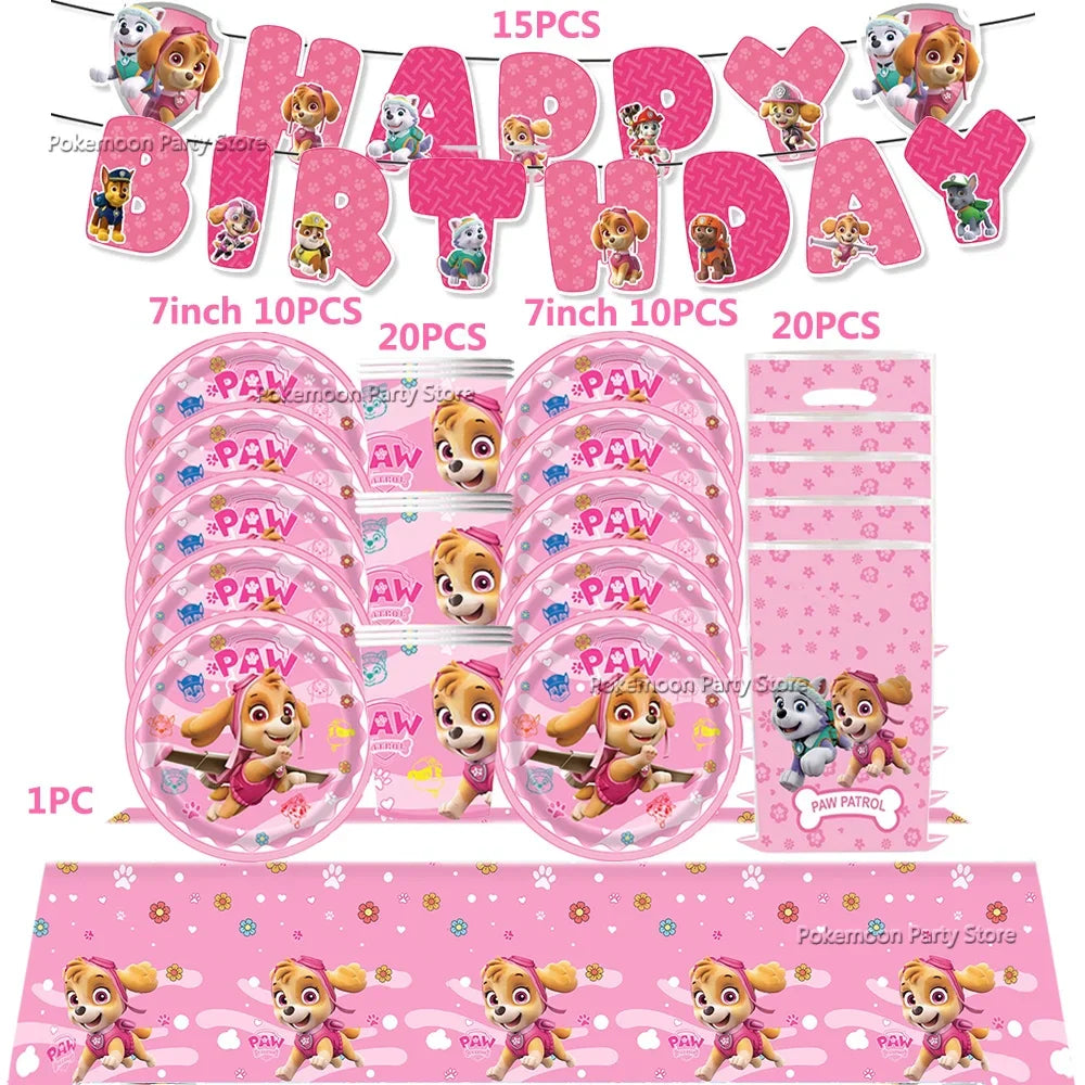 Paw Patrol Kids Birthday Party Supplies Set – Cups, Plates, Napkins, Gift Bags & Cake Toppers Decorations Kit