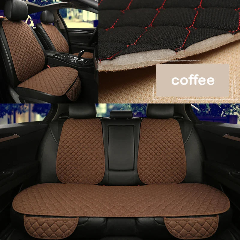 Universal Linen Car Seat Cover Protector Set – Breathable Flax Summer Cushion Pad for Front & Rear Seats Sedan, SUV & Pickup Interior Accessories