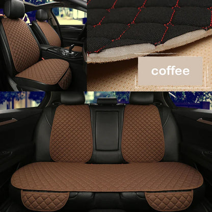 Universal Linen Car Seat Cover Protector Set – Breathable Flax Summer Cushion Pad for Front & Rear Seats Sedan, SUV & Pickup Interior Accessories