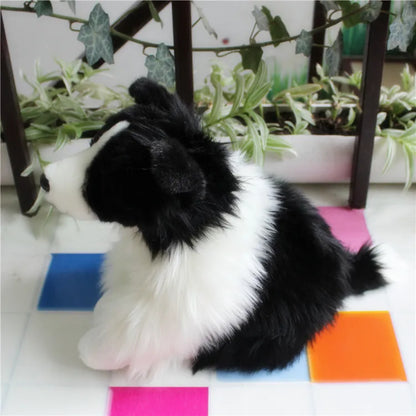 32cm Lifelike Border Collie Plush Toy - Soft Stuffed Puppy for Kids, Realistic Dog Doll Christmas Gift