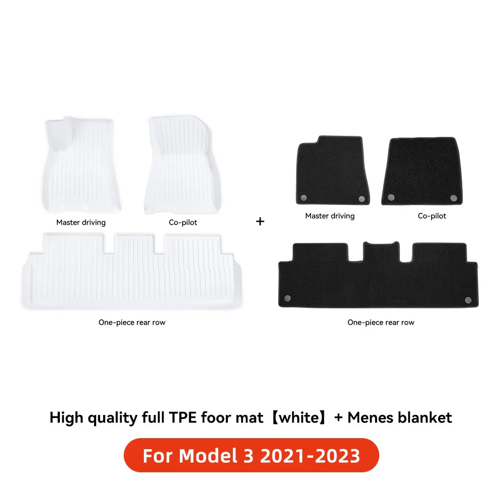 YZ TPE White Foot Pad — Fully-Surrounded Floor Liner for Tesla Model 3 & Model Y (2021–2025) | Waterproof, Non-Slip