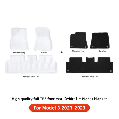 YZ TPE White Foot Pad — Fully-Surrounded Floor Liner for Tesla Model 3 & Model Y (2021–2025) | Waterproof, Non-Slip