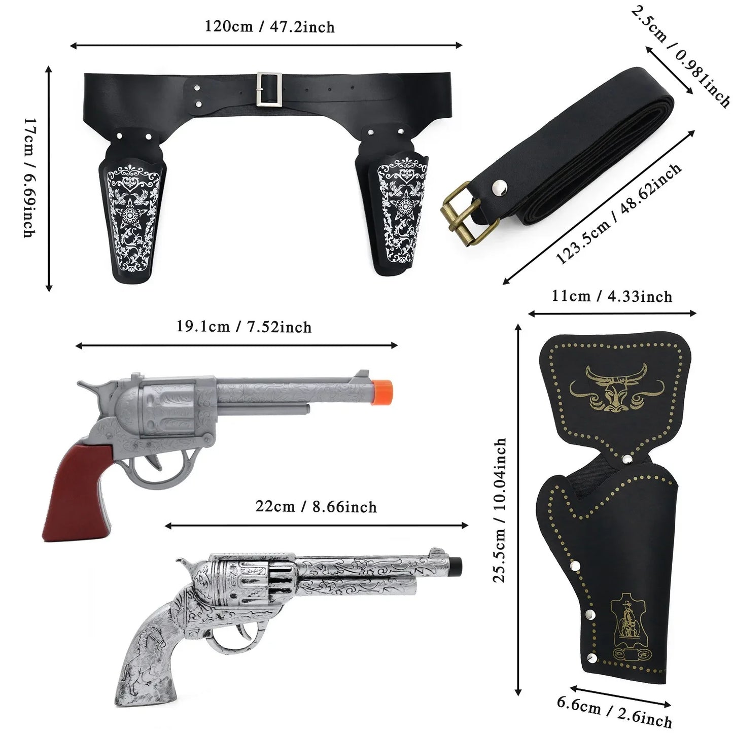 Medieval Cowboy Costume Set - Cowboy Hat, Holster & Toy Gun Belt Accessories
