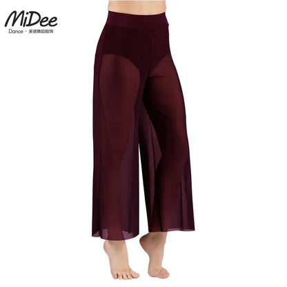 Women’s Lyrical Mesh Wide Leg Dance Pants – High Waist Modern Ballet Palazzo Trousers Contemporary Dance Costume Plus Size