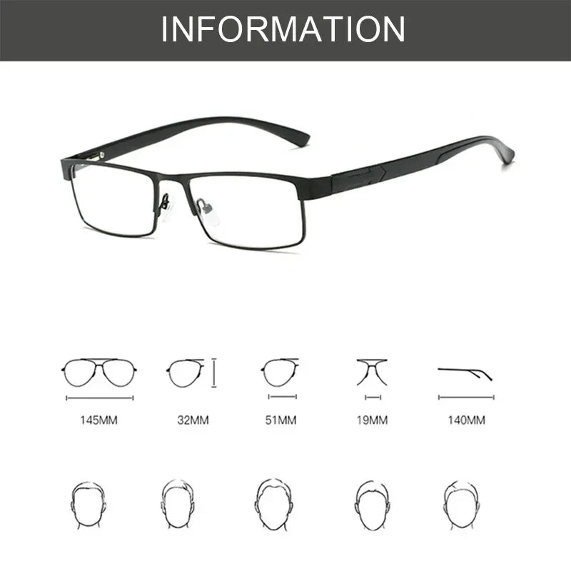 Elderly Anti-Blue Light Reading Glasses – Metal Optical Frame Business Eyewear for Men, Fashion Presbyopia Glasses +1.0 to +4.0