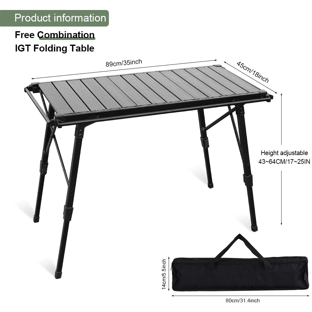 KRC CAMP Folding IGT Table – Lightweight Camping Table for BBQ, Grill, Picnic & Fishing, Outdoor Equipment Set