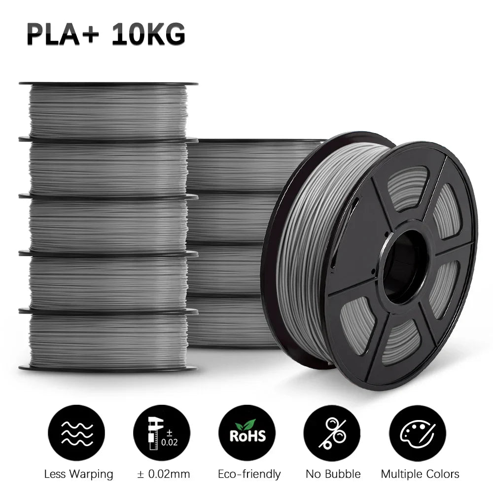 SUNLU 10KG 3D Printer Filament Set – 1.75mm PLA, PETG, PLA+ & Clear, 10 Rolls x 1KG Neatly Wound for 3D Printers & 3D Pens