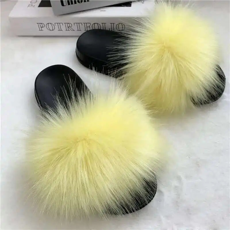 Summer Faux Fur Slippers for Women – Indoor Plush Furry Slides, Fluffy Flip Flops & Casual House Shoes