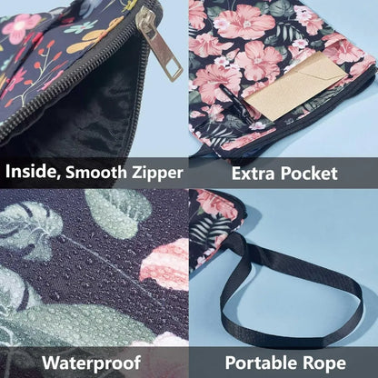 Floral Cat Book Sleeve with Zipper – Washable Book Cover Bag for Paperbacks, Notebooks & Journals