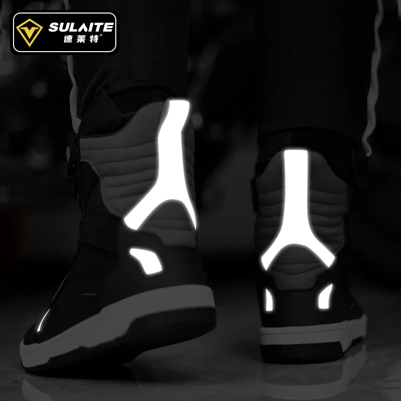 Men’s Motorcycle Boots - Breathable Anti-Fall, Road Racing Rider Shoes with Gear Shift Rubber Sole, Reflective Motorbike Boots