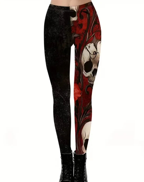 Women's Halloween Skeleton 3D Print Leggings - Stretchy Workout Yoga Pants, Slim Fit Fashion Tights