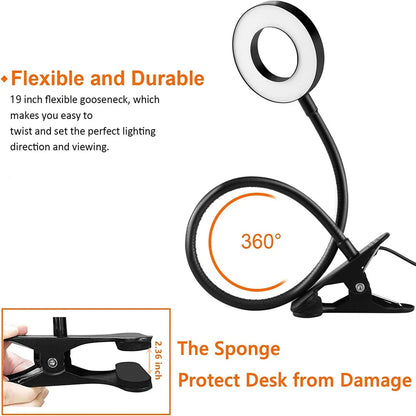 48 LEDs Clip-On Desk Lamp: 360° Flexible Gooseneck Reading Table Light - Eye-Caring USB Clamp for Books, Night Light, Study, and Reading