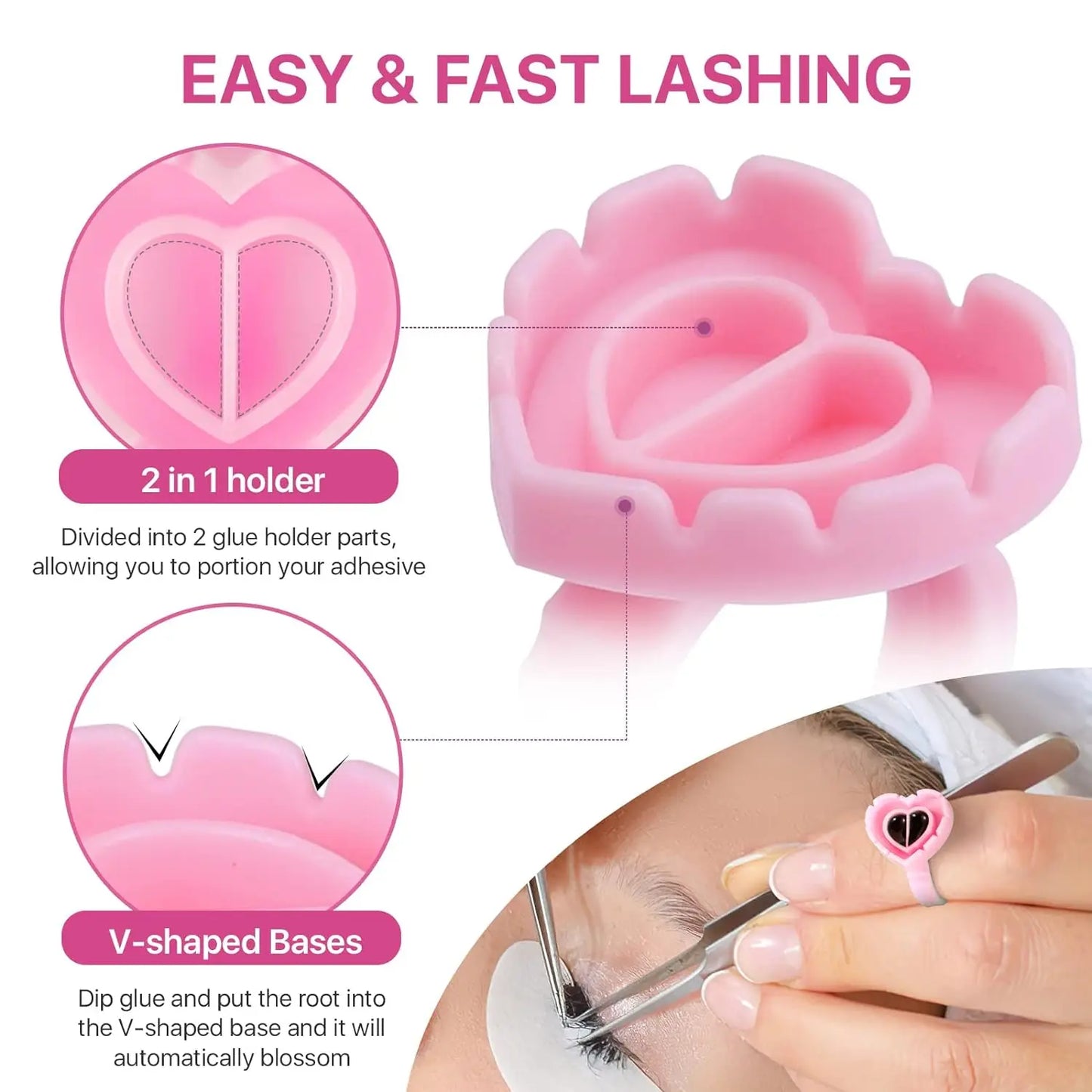 100PCS Heart-Shaped Disposable Glue Rings – Eyelash Extension & Tattoo Pigment Holder Cups, Lash Makeup Supply Tool Kit