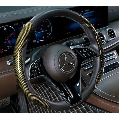 2/3PCS Universal Car Steering Wheel Cover — Laser Carbon Fiber, Silicone & 1K Microfiber Leather, Non-Slip PVC Booster