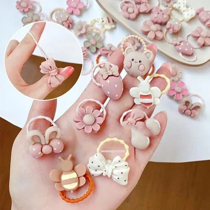 Cute Cartoon Bear & Bunny Hair Ties - Elastic Hair Accessories for Baby Girls & Children