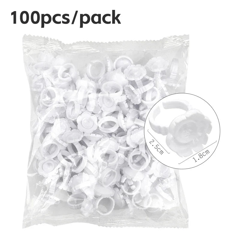 AILEISHI 100PCS Disposable Eyelash Glue Cup Rings – Lash Extension Pigment Holder Tattoo Makeup Tools