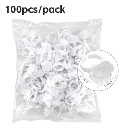 AILEISHI 100PCS Disposable Eyelash Glue Cup Rings – Lash Extension Pigment Holder Tattoo Makeup Tools