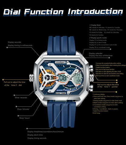 POEDAGAR Men's Luxury LED Wristwatch – Electronic Quartz Watch with Calendar, Week Display, Luminous Hands, and Silicone Strap