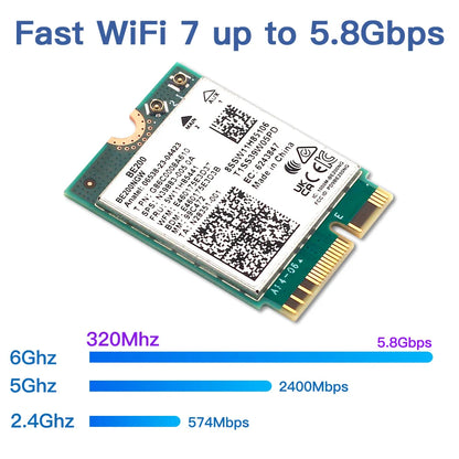 WiFi 7 Intel BE200 Wireless Network Card – Bluetooth 5.4 NGFF Adapter, 802.11AX 2.4G/5G/6GHz for Win10/11 PC