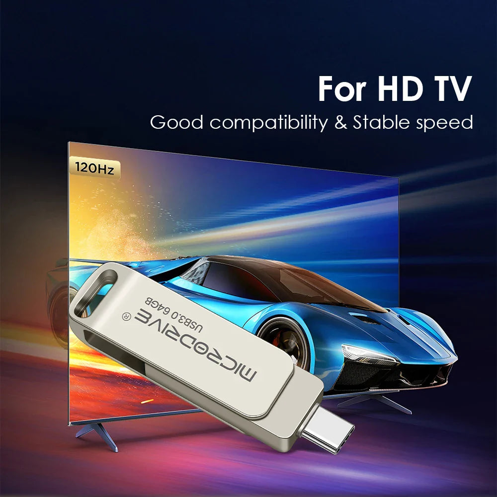 Type-C USB 3.0 Flash Drive – 64GB to 128GB Pen Drive for Phone & PC, Ideal Gift