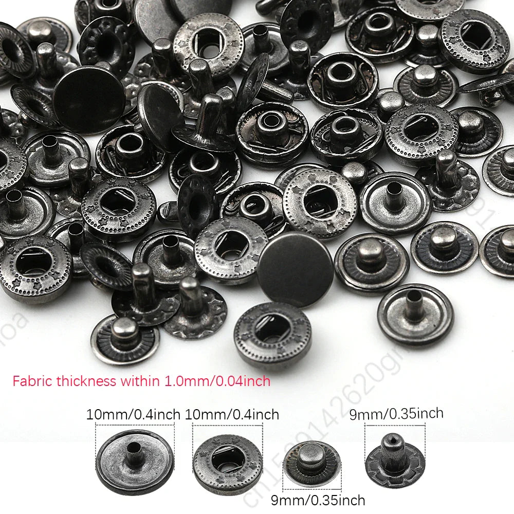 10mm, 12.5mm & 15mm Stainless Steel Snap Fasteners – Sewing Buttons for Clothing, Jackets & Leather Crafts