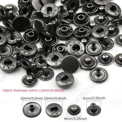10mm, 12.5mm & 15mm Stainless Steel Snap Fasteners – Sewing Buttons for Clothing, Jackets & Leather Crafts