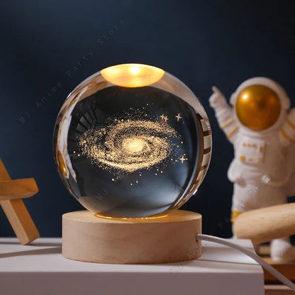 3D Crystal Ball Galaxy Night Light - LED Saturn Planet Moon Lamp for Bedroom and Birthday Gifts