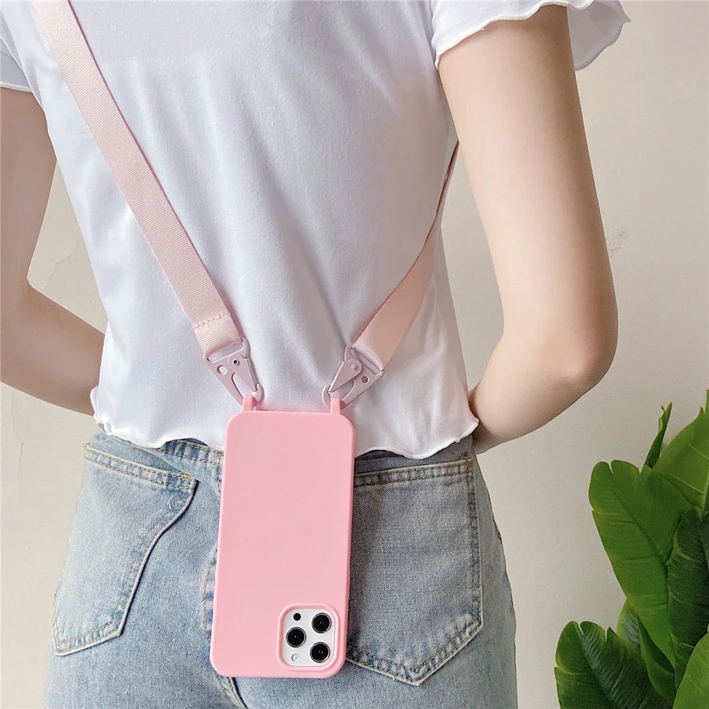 Crossbody Lanyard Silicone Soft Case for iPhone – Shockproof Necklace Strap Cover for iPhone 7–15 Pro Max, XR, XS, X, 11–14