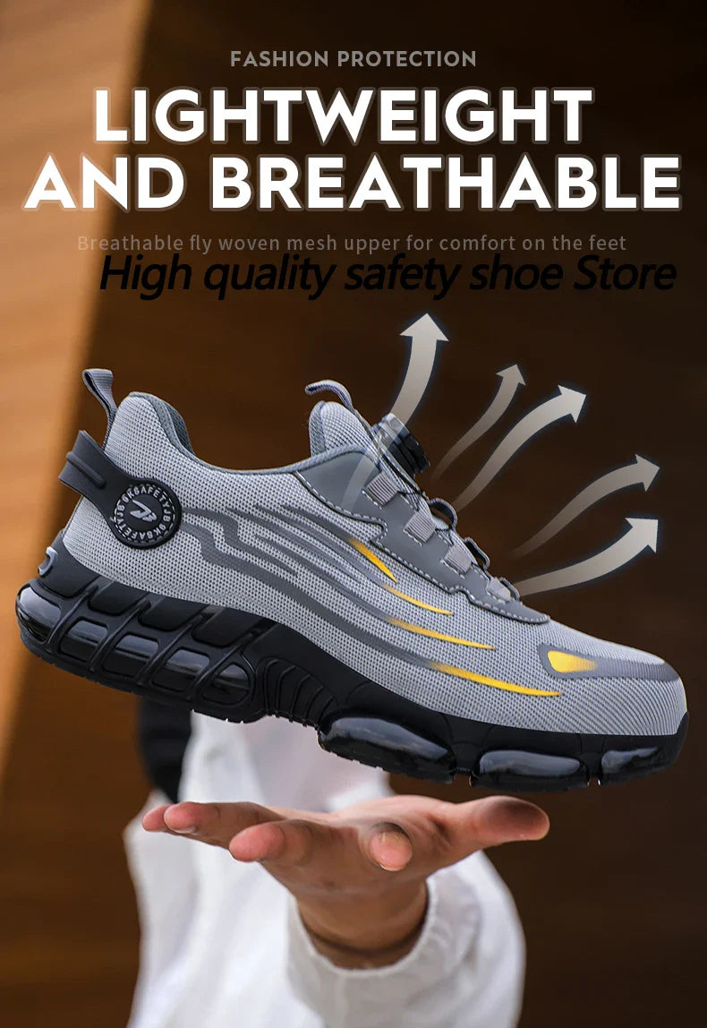 Rotating Button Men’s Safety Shoes – Anti-Smash & Anti-Puncture Work Boots, Fashion Sport Protective Footwear