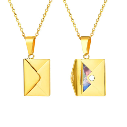 Vnox Custom Envelope Photo Necklace – Stainless Steel Personalized Pendant for Women & Girls