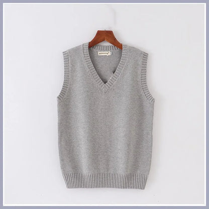 Unisex Sleeveless Sweater Vest – V-Neck Preppy Knitted Jumper for Women & Men, Retro Spring Fashion