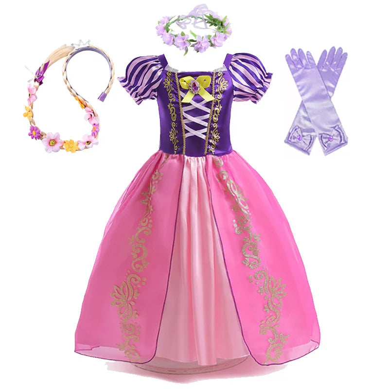 Disney Rapunzel Princess Dress - Purple Puff Sleeve Tangled Cosplay Costume for Girls, Halloween & Birthday Ball Gown