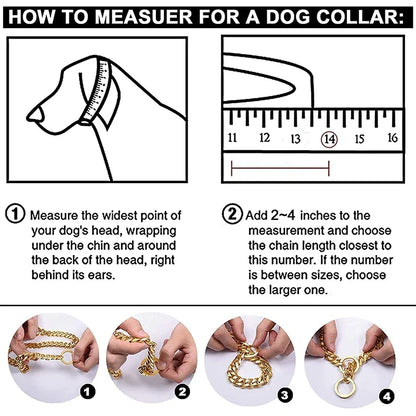 Gold, Black & Silver Dog Chain Collar – Heavy Link Copper-Plated Snake Choke Training & Show Slip Collar for Dogs